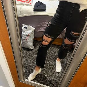 American Eagle Ripped Hi-Rise Flare Cropped Ankle Jeans Black